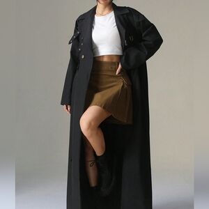 Extra Long Full Length Solid Color Double-Breasted Long Sleeve Windbreaker